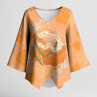 Hawaii Lanai Island Flowers Lei Kimono Sleeve Blouse Orange Kaunaoa Mix Maile