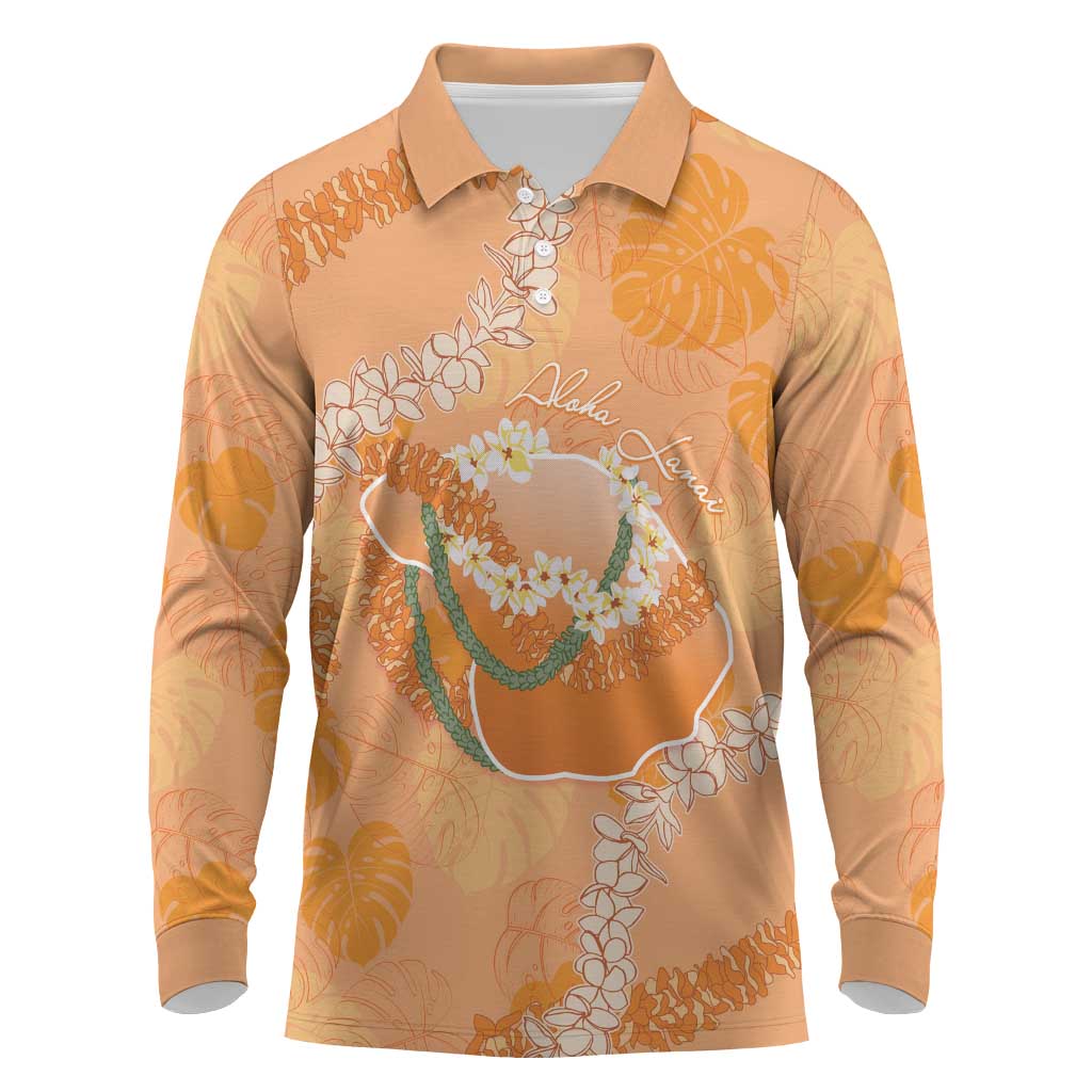 Hawaii Lanai Island Flowers Lei Long Sleeve Polo Shirt Orange Kaunaoa Mix Maile