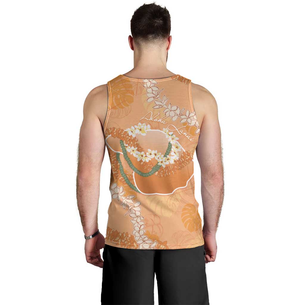 Hawaii Lanai Island Flowers Lei Men Tank Top Orange Kaunaoa Mix Maile