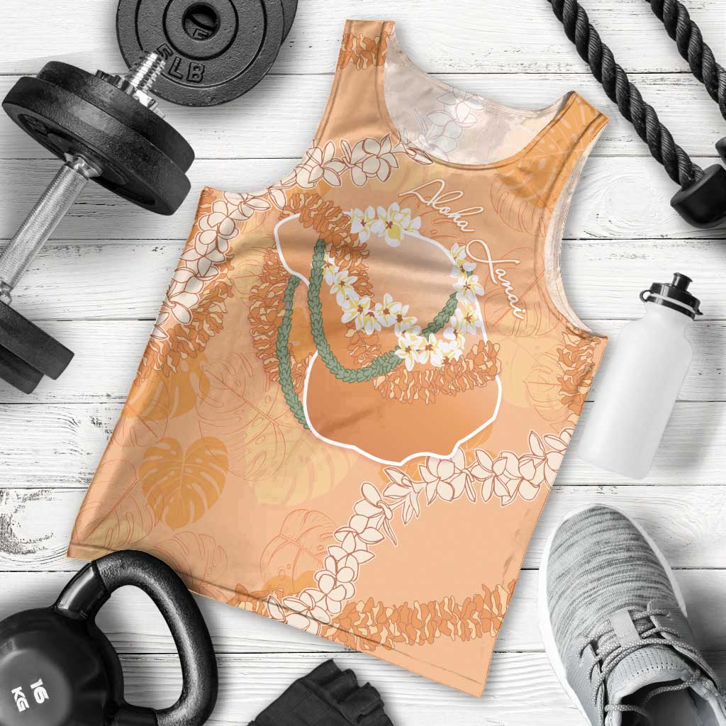Hawaii Lanai Island Flowers Lei Men Tank Top Orange Kaunaoa Mix Maile