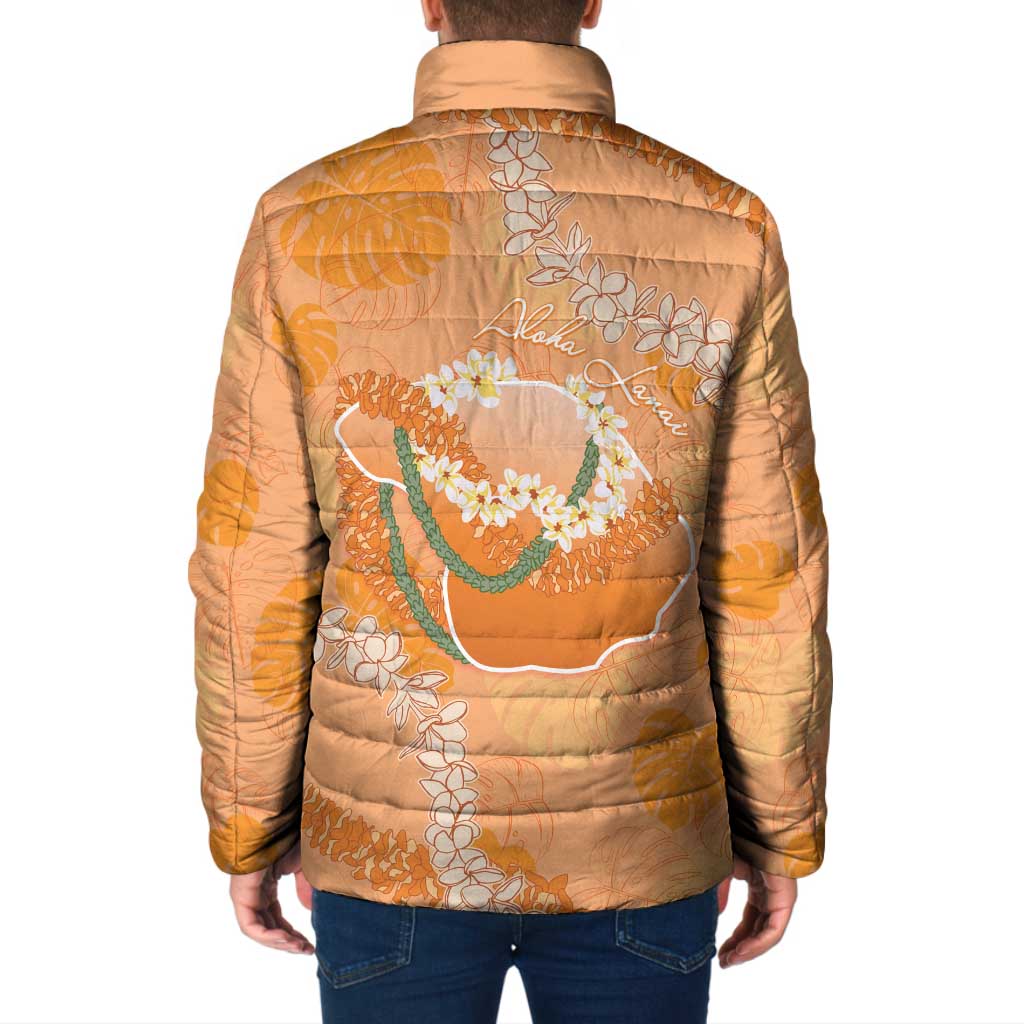 Hawaii Lanai Island Flowers Lei Padded Jacket Orange Kaunaoa Mix Maile