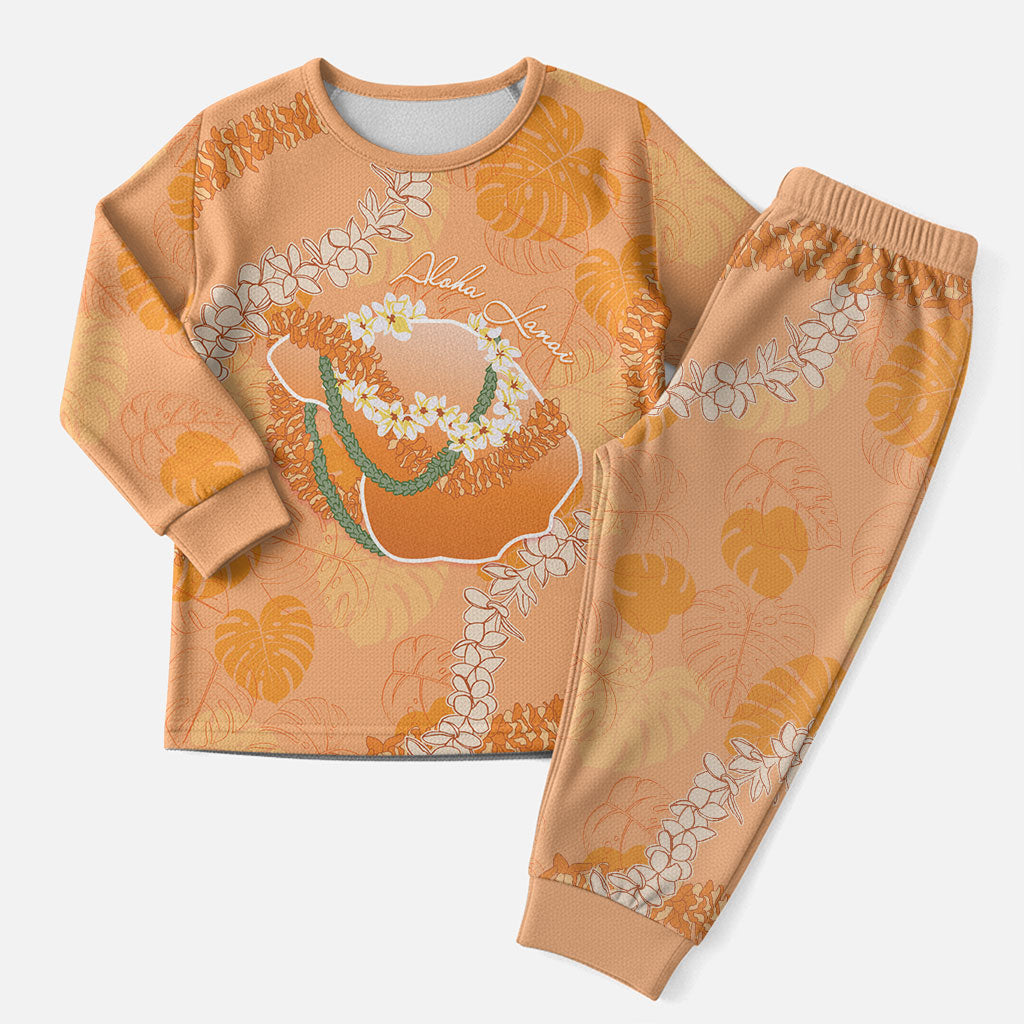 Hawaii Lanai Island Flowers Lei Christmas Pajama Set Orange Kaunaoa Mix Maile LT7 Men Orange - Polynesian Pride