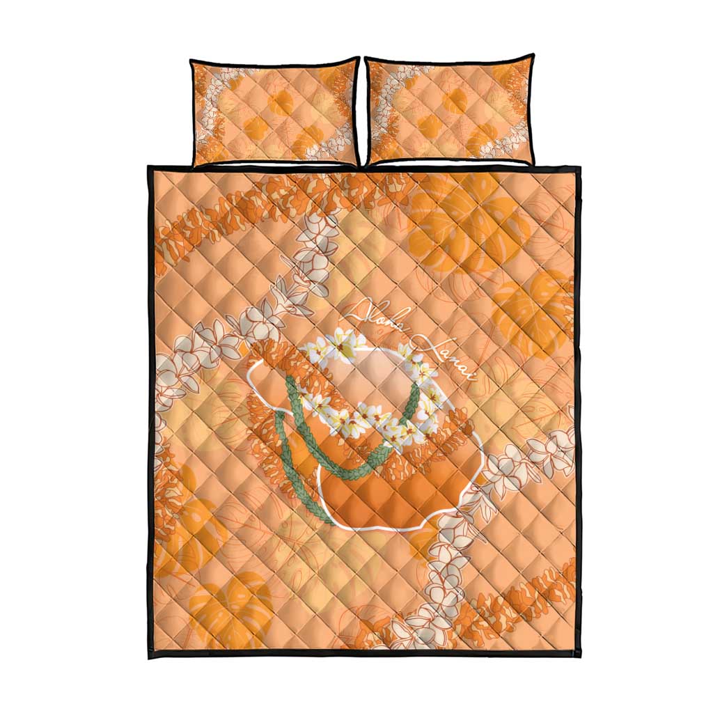 Hawaii Lanai Island Flowers Lei Quilt Bed Set Orange Kaunaoa Mix Maile