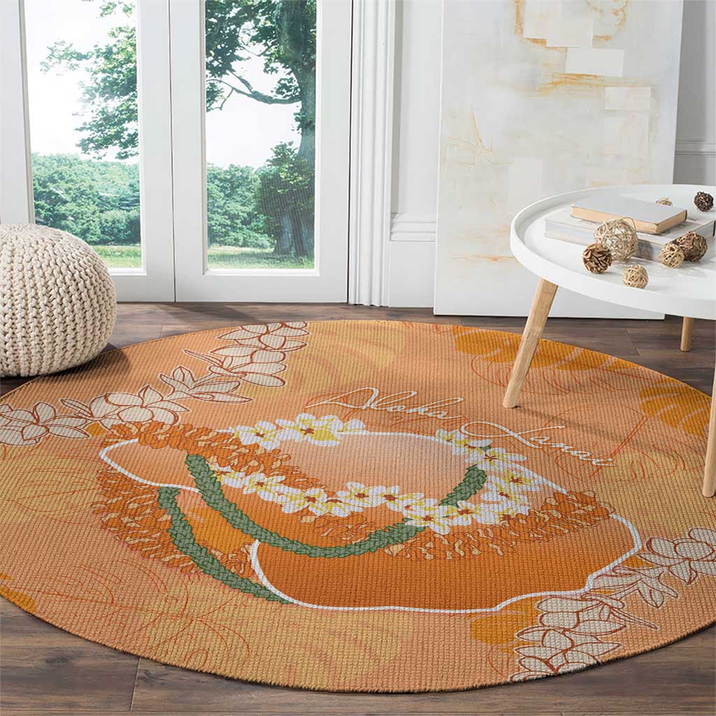 Hawaii Lanai Island Flowers Lei Round Carpet Orange Kaunaoa Mix Maile