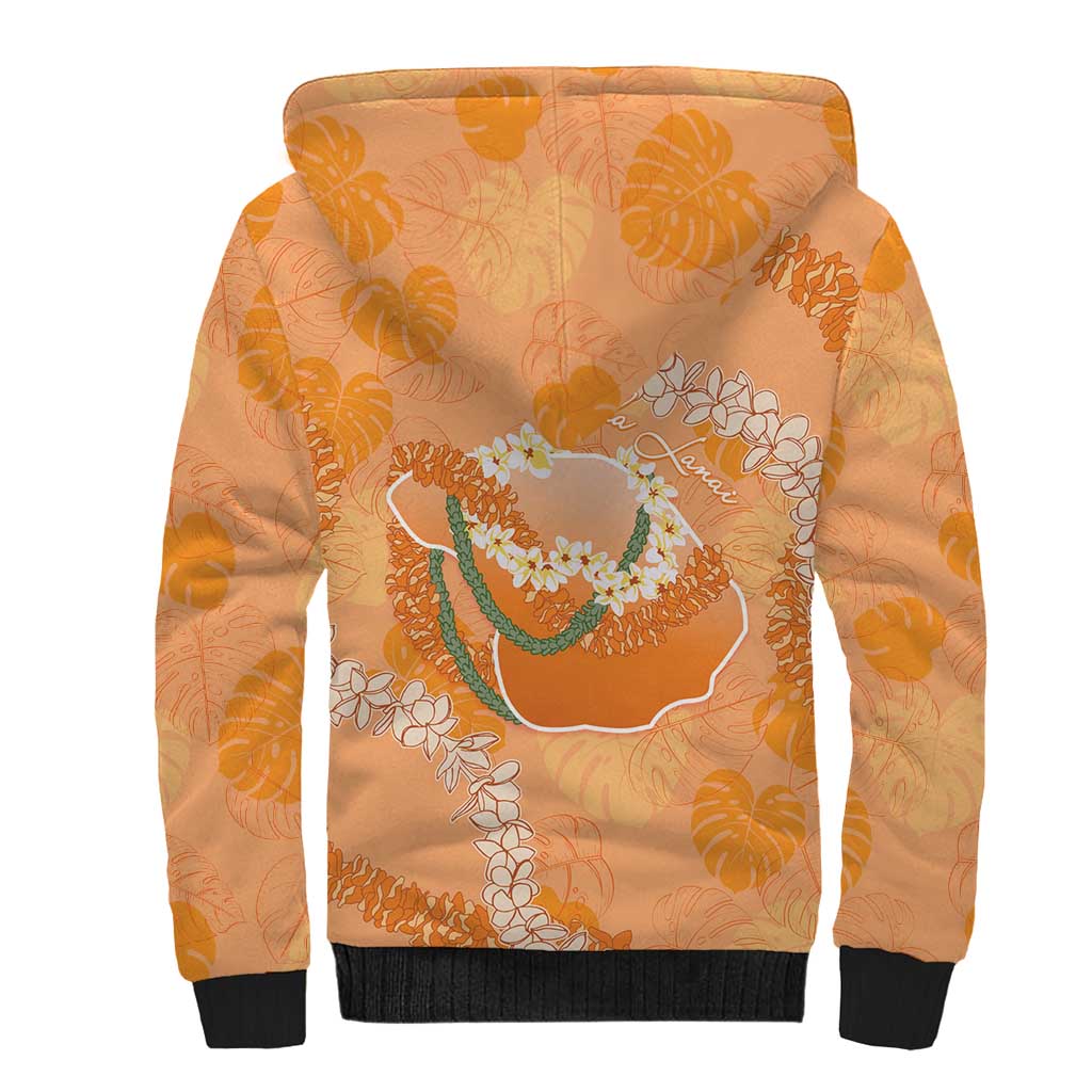 Hawaii Lanai Island Flowers Lei Sherpa Hoodie Orange Kaunaoa Mix Maile LT7 - Polynesian Pride