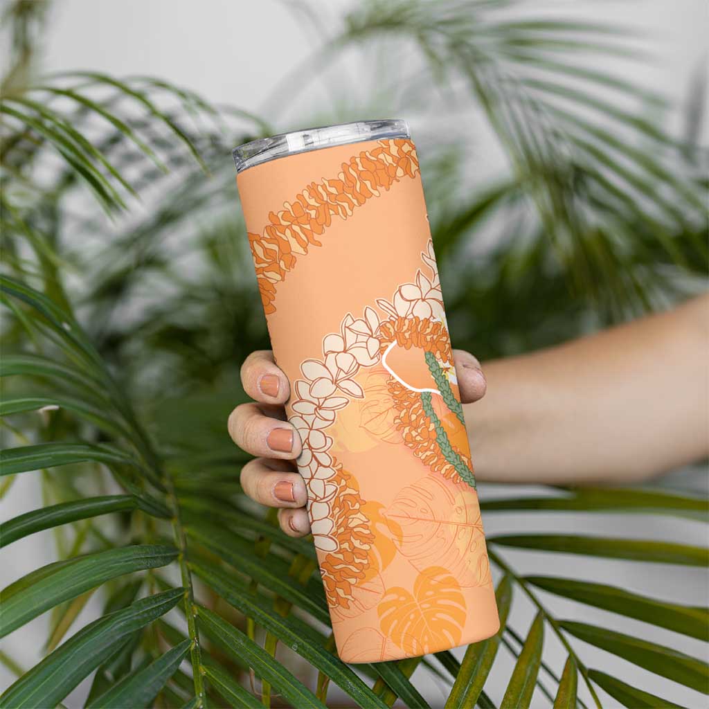 Hawaii Lanai Island Flowers Lei Skinny Tumbler Orange Kaunaoa Mix Maile LT7 - Polynesian Pride