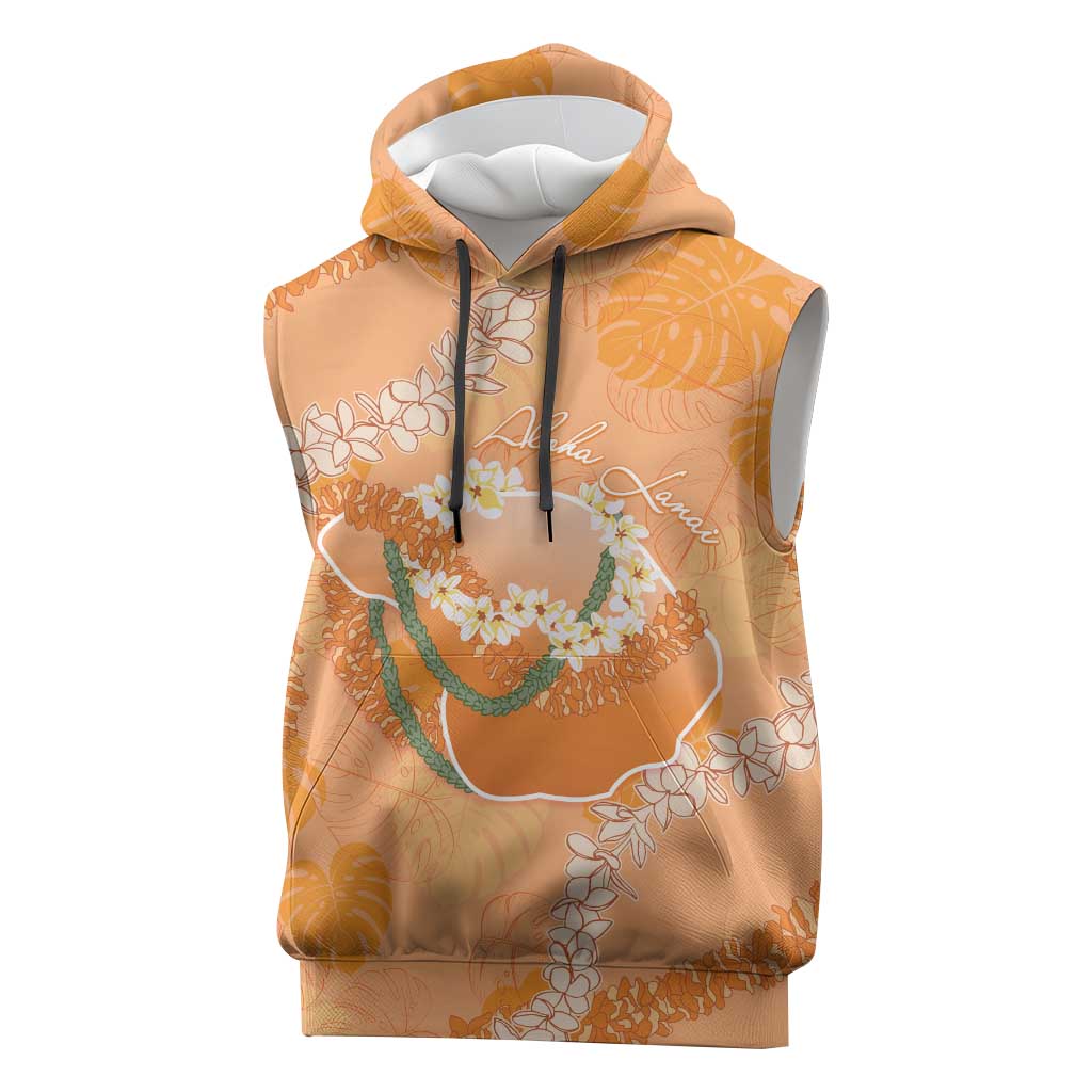 Hawaii Lanai Island Flowers Lei Sleeveless Hoodie Orange Kaunaoa Mix Maile LT7 Orange - Polynesian Pride
