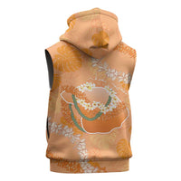 Hawaii Lanai Island Flowers Lei Sleeveless Hoodie Orange Kaunaoa Mix Maile LT7 - Polynesian Pride