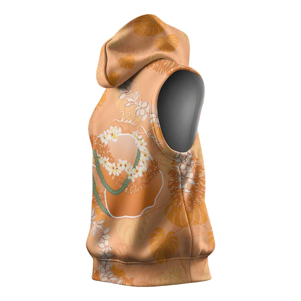 Hawaii Lanai Island Flowers Lei Sleeveless Hoodie Orange Kaunaoa Mix Maile LT7 - Polynesian Pride