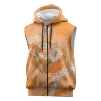 Hawaii Lanai Island Flowers Lei Sleeveless Zip Hoodie Orange Kaunaoa Mix Maile LT7 Orange - Polynesian Pride