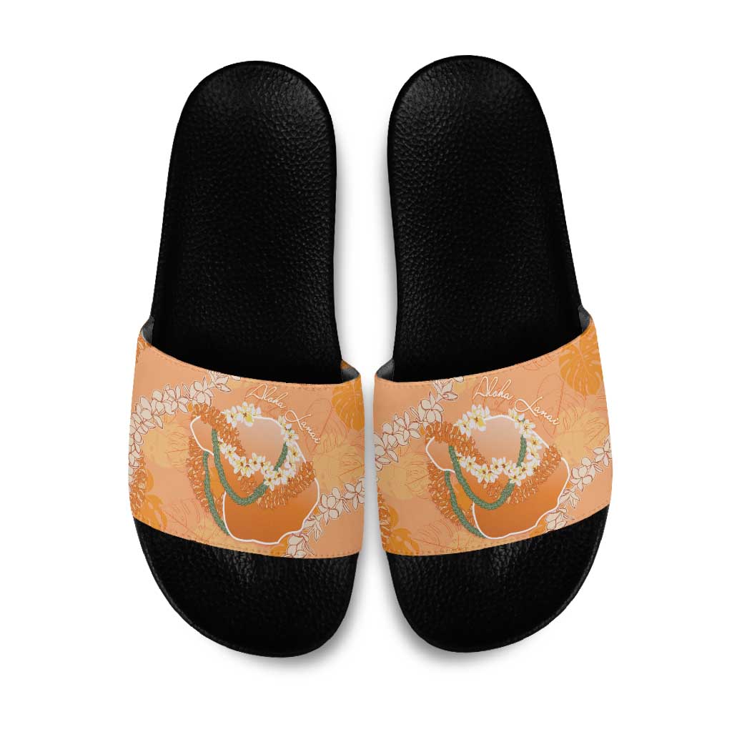 Hawaii Lanai Island Flowers Lei Slide Sandals Orange Kaunaoa Mix Maile
