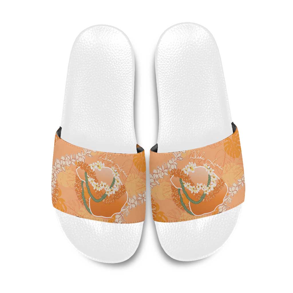 Hawaii Lanai Island Flowers Lei Slide Sandals Orange Kaunaoa Mix Maile