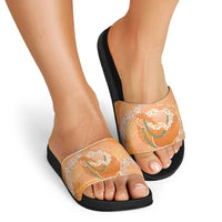 Hawaii Lanai Island Flowers Lei Slide Sandals Orange Kaunaoa Mix Maile