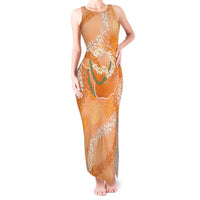 Hawaii Lanai Island Flowers Lei Tank Maxi Dress Orange Kaunaoa Mix Maile LT7 Women Orange - Polynesian Pride
