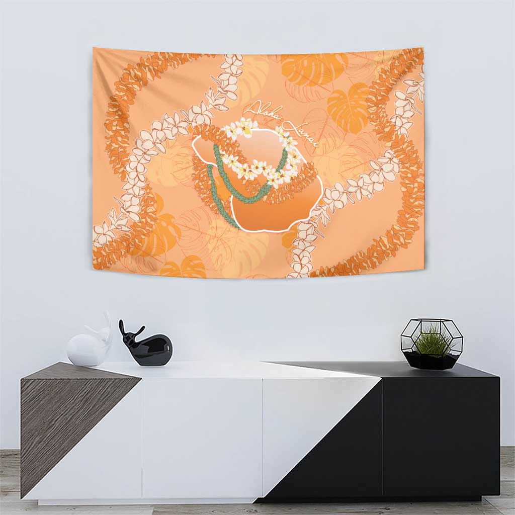 Hawaii Lanai Island Flowers Lei Tapestry Orange Kaunaoa Mix Maile