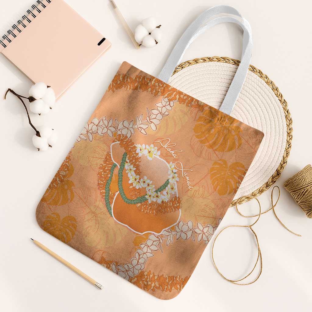 Hawaii Lanai Island Flowers Lei Tote Bag Orange Kaunaoa Mix Maile