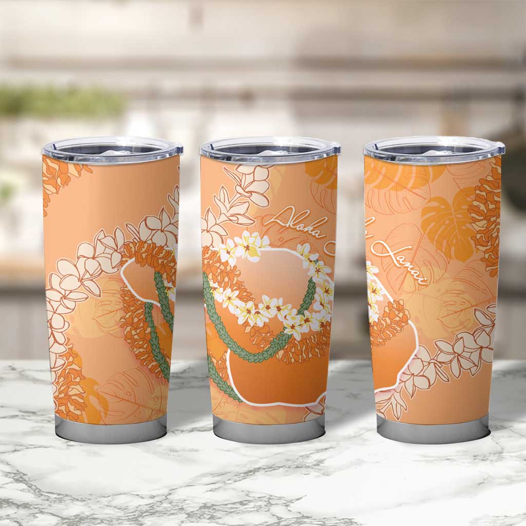 Hawaii Lanai Island Flowers Lei Tumbler Cup Orange Kaunaoa Mix Maile