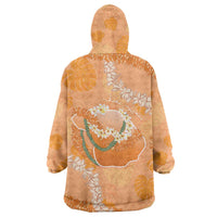 Hawaii Lanai Island Flowers Lei Wearable Blanket Hoodie Orange Kaunaoa Mix Maile LT7 - Polynesian Pride