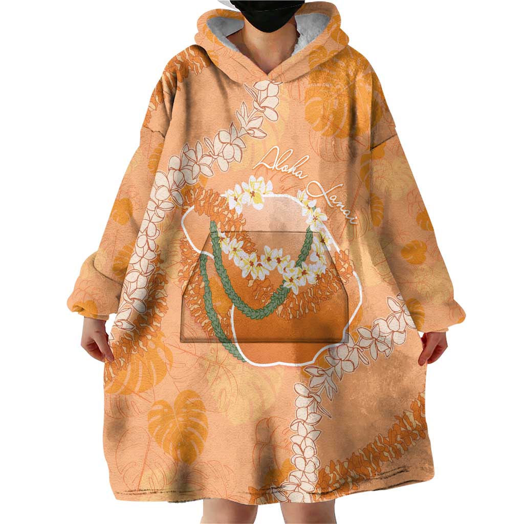 Hawaii Lanai Island Flowers Lei Wearable Blanket Hoodie Orange Kaunaoa Mix Maile LT7 - Polynesian Pride