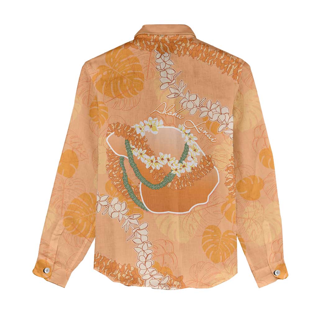 Hawaii Lanai Island Flowers Lei Women Casual Shirt Orange Kaunaoa Mix Maile LT7 - Polynesian Pride