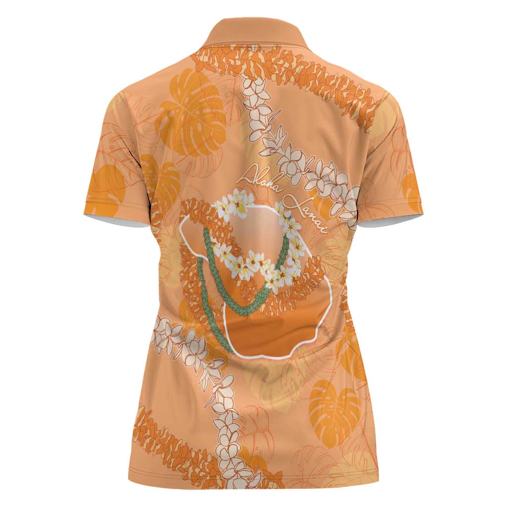 Hawaii Lanai Island Flowers Lei Women Polo Shirt Orange Kaunaoa Mix Maile LT7 - Polynesian Pride
