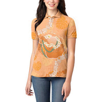 Hawaii Lanai Island Flowers Lei Women Polo Shirt Orange Kaunaoa Mix Maile LT7 - Polynesian Pride