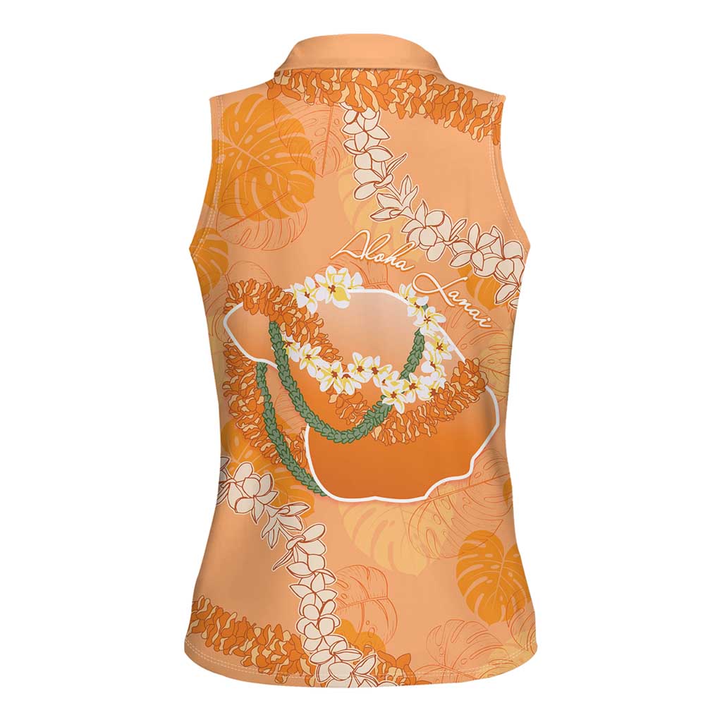 Hawaii Lanai Island Flowers Lei Women Sleeveless Polo Shirt Orange Kaunaoa Mix Maile LT7 - Polynesian Pride