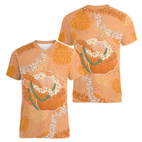 Hawaii Lanai Island Flowers Lei Women V-Neck T-Shirt Orange Kaunaoa Mix Maile LT7 - Polynesian Pride