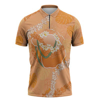 Hawaii Lanai Island Flowers Lei Zipper Polo Shirt Orange Kaunaoa Mix Maile LT7 Orange - Polynesian Pride