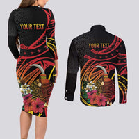 Personalized Milne Bay Couples Matching Long Sleeve Bodycon Dress and Long Sleeve Button Shirt PNG Lime Pot with Oro Tapa LT7 - Polynesian Pride