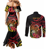 Personalized Milne Bay Couples Matching Mermaid Dress and Long Sleeve Button Shirt PNG Lime Pot with Oro Tapa LT7 - Polynesian Pride