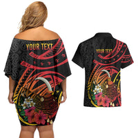 Personalized Milne Bay Couples Matching Off Shoulder Short Dress and Hawaiian Shirt PNG Lime Pot with Oro Tapa LT7 - Polynesian Pride