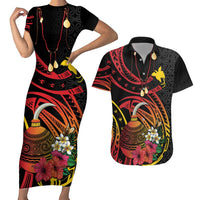 Personalized Milne Bay Couples Matching Short Sleeve Bodycon Dress and Hawaiian Shirt PNG Lime Pot with Oro Tapa LT7 Black - Polynesian Pride