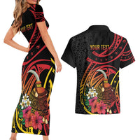 Personalized Milne Bay Couples Matching Short Sleeve Bodycon Dress and Hawaiian Shirt PNG Lime Pot with Oro Tapa LT7 - Polynesian Pride