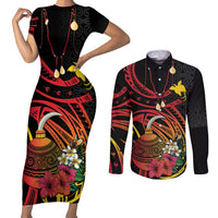 Personalized Milne Bay Couples Matching Short Sleeve Bodycon Dress and Long Sleeve Button Shirt PNG Lime Pot with Oro Tapa LT7 Black - Polynesian Pride