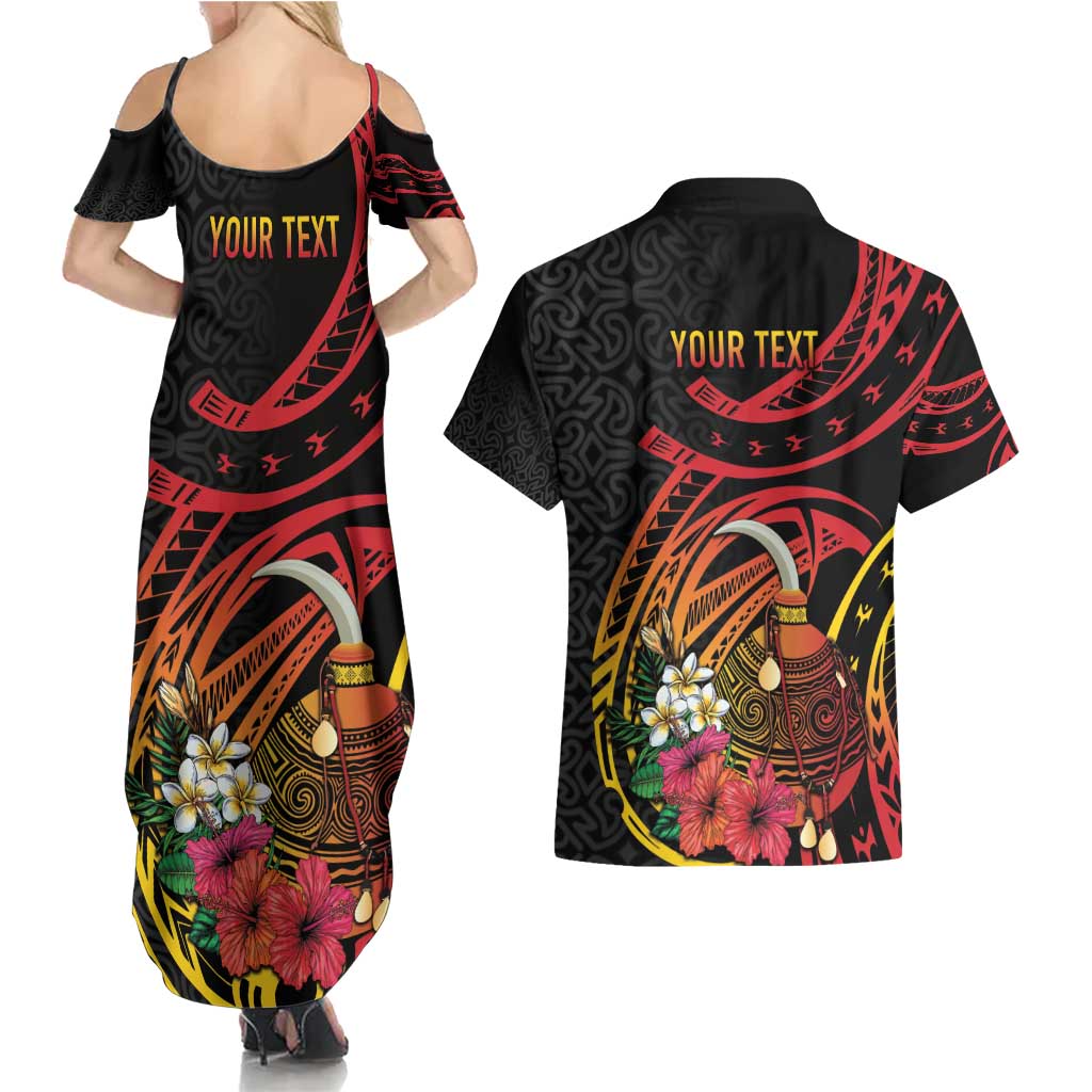 Personalized Milne Bay Couples Matching Summer Maxi Dress and Hawaiian Shirt PNG Lime Pot with Oro Tapa LT7 - Polynesian Pride