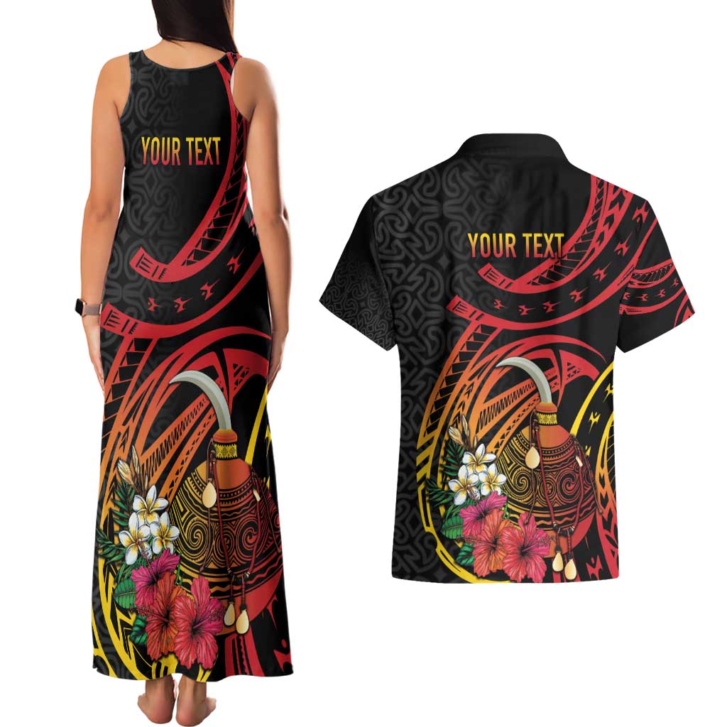 Personalized Milne Bay Couples Matching Tank Maxi Dress and Hawaiian Shirt PNG Lime Pot with Oro Tapa LT7 - Polynesian Pride