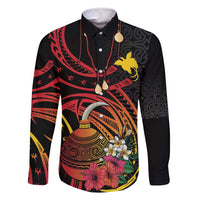 Personalized Milne Bay Family Matching Long Sleeve Bodycon Dress and Hawaiian Shirt PNG Lime Pot with Oro Tapa LT7 Dad's Shirt - Long Sleeve Black - Polynesian Pride