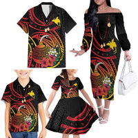 Personalized Milne Bay Family Matching Off The Shoulder Long Sleeve Dress and Hawaiian Shirt PNG Lime Pot with Oro Tapa LT7 - Polynesian Pride