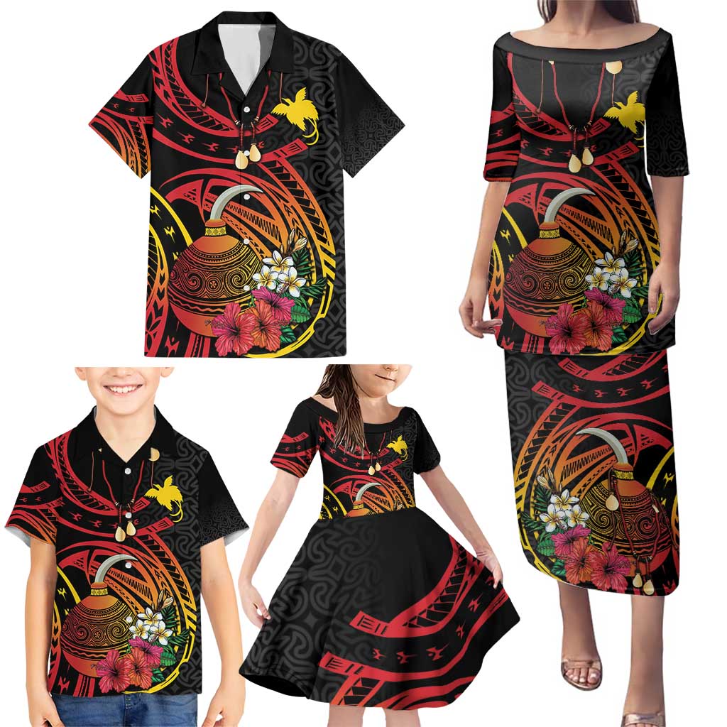 Personalized Milne Bay Family Matching Puletasi and Hawaiian Shirt PNG Lime Pot with Oro Tapa