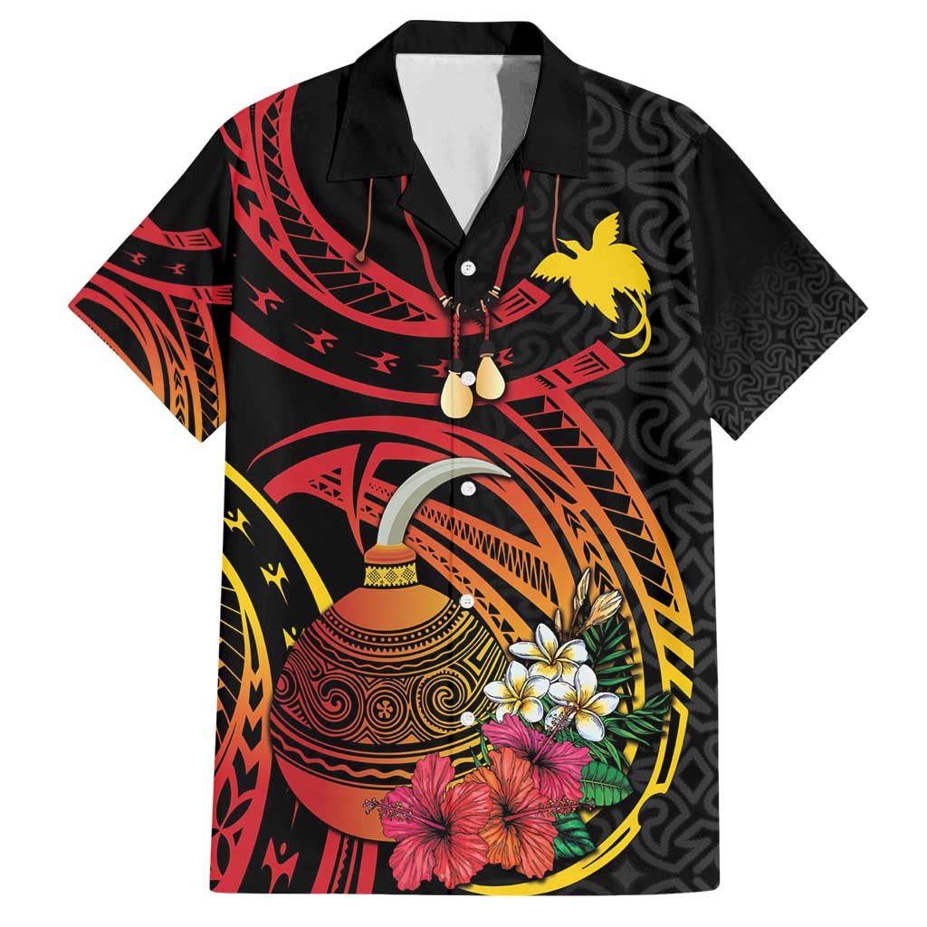 Personalized Milne Bay Family Matching Puletasi and Hawaiian Shirt PNG Lime Pot with Oro Tapa LT7 Dad's Shirt - Short Sleeve Black - Polynesian Pride