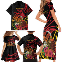 Personalized Milne Bay Family Matching Short Sleeve Bodycon Dress and Hawaiian Shirt PNG Lime Pot with Oro Tapa LT7 - Polynesian Pride