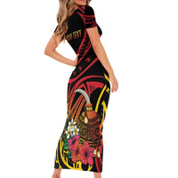 Personalized Milne Bay Family Matching Short Sleeve Bodycon Dress and Hawaiian Shirt PNG Lime Pot with Oro Tapa LT7 - Polynesian Pride