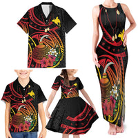 Personalized Milne Bay Family Matching Tank Maxi Dress and Hawaiian Shirt PNG Lime Pot with Oro Tapa LT7 - Polynesian Pride