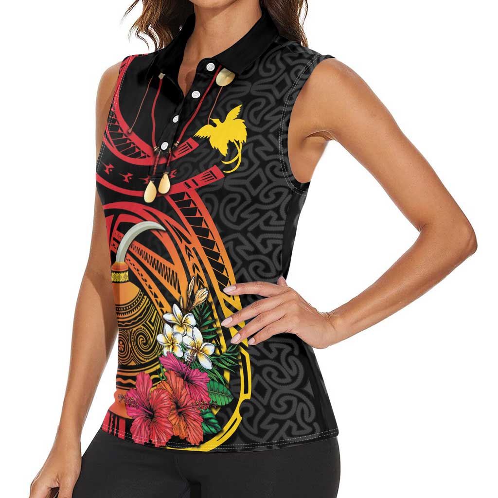 Personalized Milne Bay Women Sleeveless Polo Shirt PNG Lime Pot with Oro Tapa