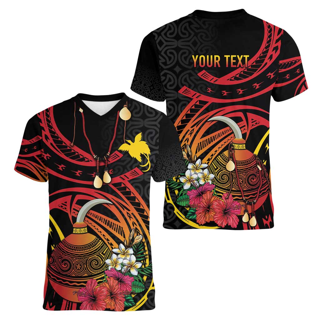 Personalized Milne Bay Women V-Neck T-Shirt PNG Lime Pot with Oro Tapa
