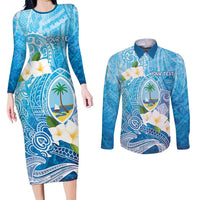 Hafa Adai Guam Chamorro Personalized Couples Matching Long Sleeve Bodycon Dress and Long Sleeve Button Shirt Ocean Blue Latte Stone with Guasali LT7 Ocean Blue - Polynesian Pride