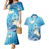 Hafa Adai Guam Chamorro Personalized Couples Matching Mermaid Dress and Hawaiian Shirt Ocean Blue Latte Stone with Guasali LT7 Ocean Blue - Polynesian Pride