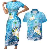 Hafa Adai Guam Chamorro Personalized Couples Matching Short Sleeve Bodycon Dress and Hawaiian Shirt Ocean Blue Latte Stone with Guasali LT7 Ocean Blue - Polynesian Pride