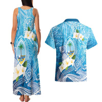 Hafa Adai Guam Chamorro Personalized Couples Matching Tank Maxi Dress and Hawaiian Shirt Ocean Blue Latte Stone with Guasali LT7 - Polynesian Pride